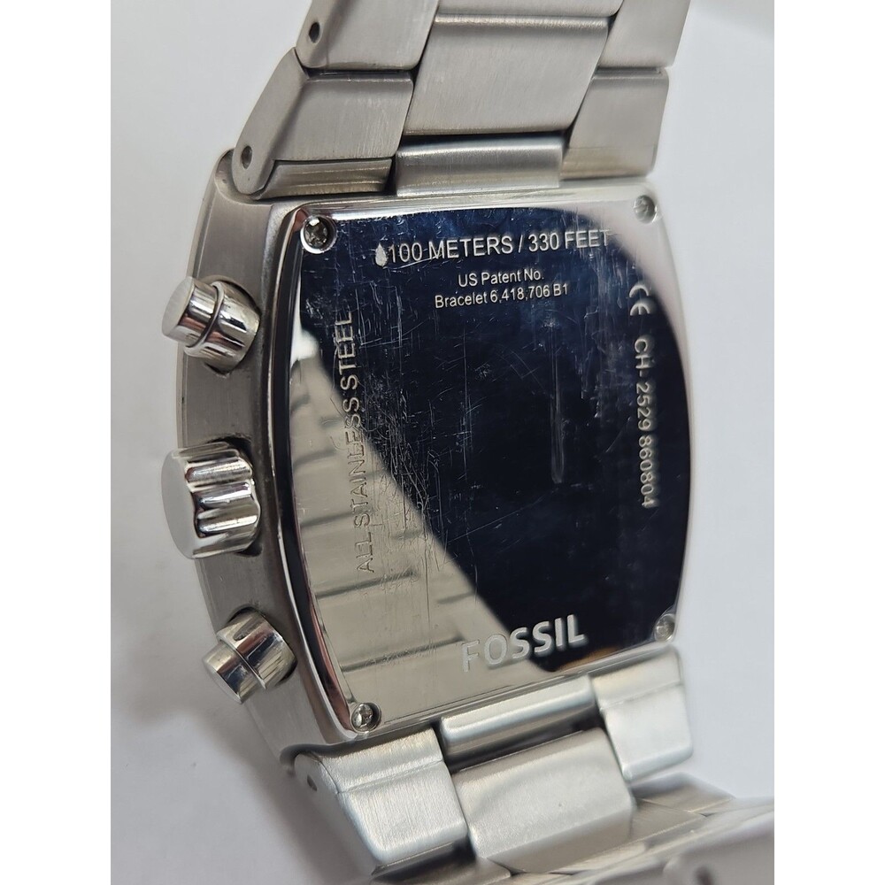 Mens Fossil 41mm Chrono Silver Watch Stainless Steel White Dial 100M New Battery - Picture 11 of 11